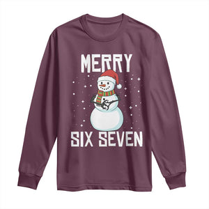 Funny Snowman Merry Six Seven Meme Long Sleeve Shirt Christmas Trending 67 Gift TS12 Maroon Print Your Wear