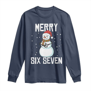 Funny Snowman Merry Six Seven Meme Long Sleeve Shirt Christmas Trending 67 Gift TS12 Navy Print Your Wear