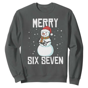 Funny Snowman Merry Six Seven Meme Sweatshirt Christmas Trending 67 Gift TS12 Dark Heather Print Your Wear