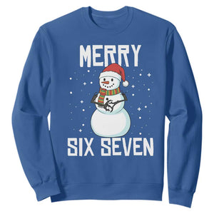 Funny Snowman Merry Six Seven Meme Sweatshirt Christmas Trending 67 Gift TS12 Royal Blue Print Your Wear