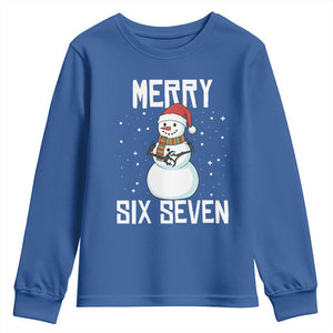 Funny Snowman Merry Six Seven Meme Youth Sweatshirt Christmas Trending 67 Gift TS12 Royal Blue Print Your Wear