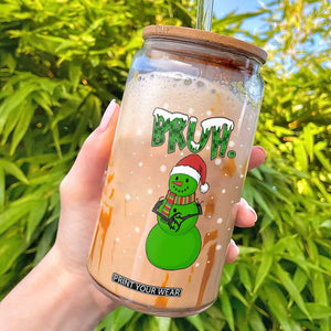 Funny Green Snowman Six Seven Meme Glass Can Christmas Gift For Gen Z TS12 Black Print Your Wear