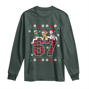 Funny Gen Z Alpha Ugly Xmas Gift Long Sleeve Shirt Gingerbread Snowman Elf Dabbing TS12 Dark Forest Green Print Your Wear