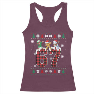 Funny Gen Z Alpha Ugly Xmas Gift Racerback Tank Top Gingerbread Snowman Elf Dabbing TS12 Maroon Print Your Wear