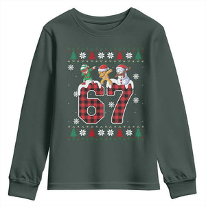 Funny Gen Z Alpha Ugly Xmas Gift Youth Sweatshirt Gingerbread Snowman Elf Dabbing TS12 Dark Forest Green Print Your Wear