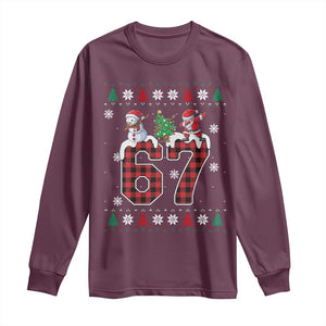 Six Seven Meme Snowman Santa Dab Long Sleeve Shirt Funny Christmas Ugly Sweater Gift TS12 Maroon Print Your Wear
