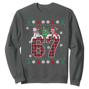 Six Seven Meme Snowman Santa Dab Sweatshirt Funny Christmas Ugly Sweater Gift TS12 Dark Heather Print Your Wear