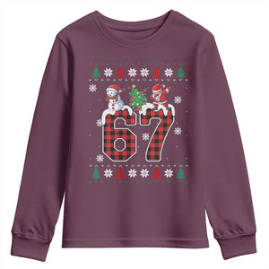 Six Seven Meme Snowman Santa Dab Youth Sweatshirt Funny Christmas Ugly Sweater Gift TS12 Maroon Print Your Wear