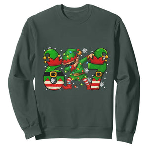 Funny Elf Dab Six Seven Meme Sweatshirt Christmas Trending 67 Gift TS12 Dark Forest Green Print Your Wear