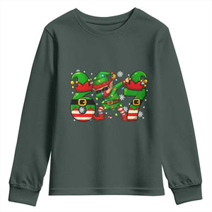 Funny Elf Dab Six Seven Meme Youth Sweatshirt Christmas Trending 67 Gift TS12 Dark Forest Green Print Your Wear
