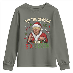 Funny Trump Patriotic Six Seven Meme Youth Sweatshirt Tis The Season Christmas Gift TS12 Military Green Print Your Wear