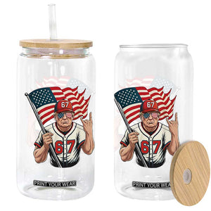 Funny Trump Patriotic 67 Meme Glass Can Six Seven Gen Alpha Slang Gift TS12 Print Your Wear