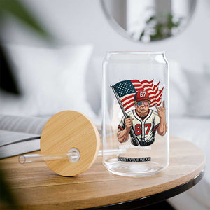 Funny Trump Patriotic 67 Meme Glass Can Six Seven Gen Alpha Slang Gift TS12 Print Your Wear