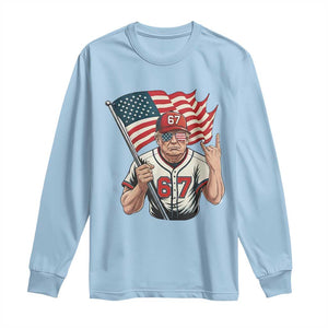 Funny Trump Patriotic 67 Meme Long Sleeve Shirt Six Seven Gen Alpha Slang Gift TS12 Light Blue Print Your Wear