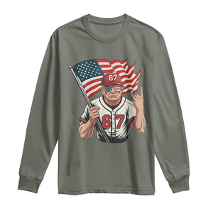 Funny Trump Patriotic 67 Meme Long Sleeve Shirt Six Seven Gen Alpha Slang Gift TS12 Military Green Print Your Wear