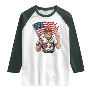 Funny Trump Patriotic 67 Meme Raglan Shirt Six Seven Gen Alpha Slang Gift TS12 White Dark Forest Green Print Your Wear