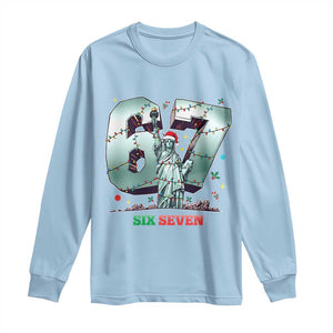 Statue Of Liberty Six Seven Meme Long Sleeve Shirt Trendy Gen Z Christmas Gift TS12 Light Blue Print Your Wear
