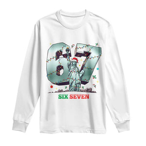 Statue Of Liberty Six Seven Meme Long Sleeve Shirt Trendy Gen Z Christmas Gift TS12 White Print Your Wear