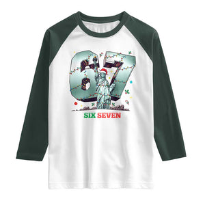 Statue Of Liberty Six Seven Meme Raglan Shirt Trendy Gen Z Christmas Gift TS12 White Dark Forest Green Print Your Wear