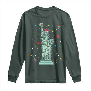 Statue Of Liberty Six Seven Meme Long Sleeve Shirt Gen Alpha 67 Trend Christmas Gift TS12 Dark Forest Green Print Your Wear