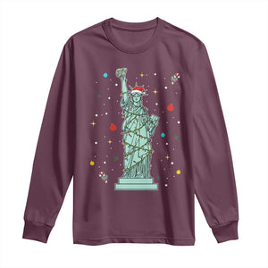 Statue Of Liberty Six Seven Meme Long Sleeve Shirt Gen Alpha 67 Trend Christmas Gift TS12 Maroon Print Your Wear