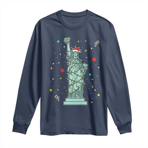 Statue Of Liberty Six Seven Meme Long Sleeve Shirt Gen Alpha 67 Trend Christmas Gift TS12 Navy Print Your Wear