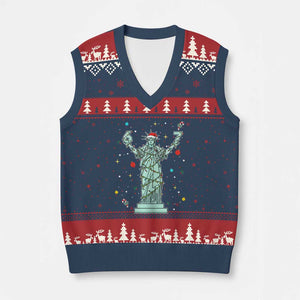 Doot Doot 67 Statue Of Liberty V-Neck Knit Sweater Vest Funny Gen Alpha 67 Trend Xmas Gift TS12 Navy Red Print Your Wear