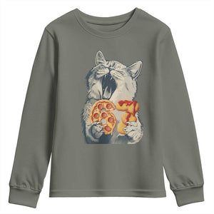 Six Seven Meme Cat 67 Pizza Nugget Youth Sweatshirt Funny Gen Alpha 67 Trend Gift TS12 Military Green Print Your Wear