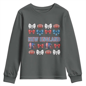 Coquette NE Football Fan Youth Sweatshirt Gift For Women TS12 Dark Heather Print Your Wear