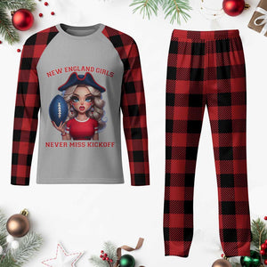 Funny East Coast Football Girl Fan Plaid Pajama Set NE Girls Never Miss Kickoff TS12 Buffalo Plaid Print Your Wear