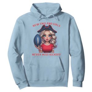 Funny East Coast Football Girl Fan Hoodie NE Girls Never Miss Kickoff TS12 Light Blue Print Your Wear