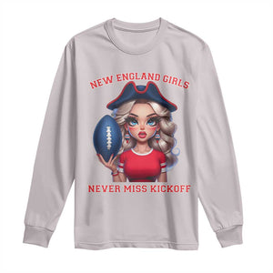 Funny East Coast Football Girl Fan Long Sleeve Shirt NE Girls Never Miss Kickoff TS12 Ice Gray Print Your Wear