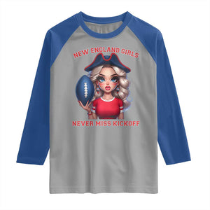 Funny East Coast Football Girl Fan Raglan Shirt NE Girls Never Miss Kickoff TS12 Sport Gray Royal Print Your Wear