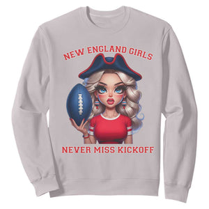 Funny East Coast Football Girl Fan Sweatshirt NE Girls Never Miss Kickoff TS12 Ice Gray Print Your Wear