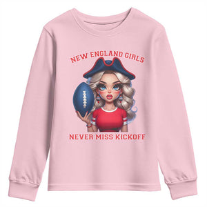 Funny East Coast Football Girl Fan Youth Sweatshirt NE Girls Never Miss Kickoff TS12 Light Pink Print Your Wear
