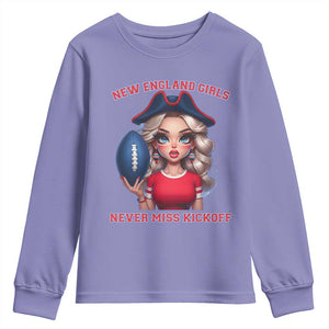 Funny East Coast Football Girl Fan Youth Sweatshirt NE Girls Never Miss Kickoff TS12 Violet Print Your Wear