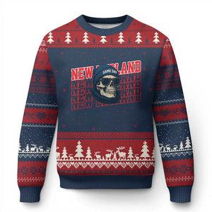Gothic NE Football Fan Ugly Christmas Sweater Game Day Lover Gift TS12 Navy Red Print Your Wear