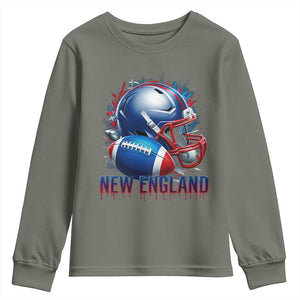 NE Football Spirit Youth Sweatshirt Game Day Sports Fan Gift TS12 Military Green Print Your Wear