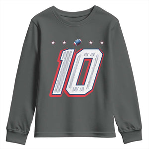 Football Quarterback Number 10 Youth Sweatshirt Sport Lover Gift For NEF TS12 Dark Heather Print Your Wear