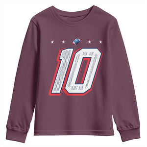 Football Quarterback Number 10 Youth Sweatshirt Sport Lover Gift For NEF TS12 Maroon Print Your Wear