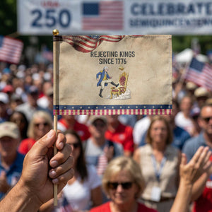 Funny George Washington Protest Patriotic Handheld Flag Rejecting Kings Since 1776 TS12 Vintage 8.2" × 5.5" Rustic Tan Navy Print Your Wear