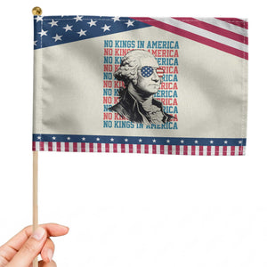 Funny George Washington Protest Patriotic Handheld Flag No Kings In America TS12 Modern 8.2" × 5.5" Beige Blue Print Your Wear