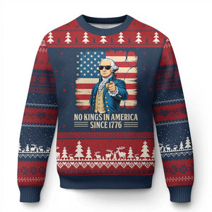 Patriotic George Washington Ugly Christmas Sweater No Kings In America TS12 Navy Red Print Your Wear