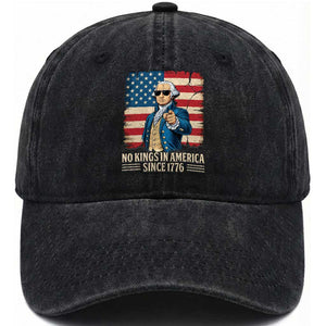 Patriotic George Washington Washed Cotton Baseball Cap No Kings In America TS12 Washed Cap Universal Fit Black Print Your Wear
