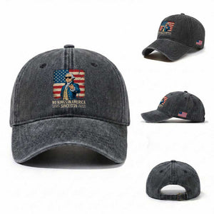 Patriotic George Washington Washed Cotton Baseball Cap No Kings In America TS12 Washed Cap Universal Fit Dark Gray Print Your Wear