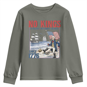 No Kings Since 1776 George Washington Youth Sweatshirt Political Humor Gift TS12 Military Green Print Your Wear