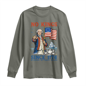 American Patriot George Washington No Kings Long Sleeve Shirt Political Humor Gift TS12 Military Green Print Your Wear