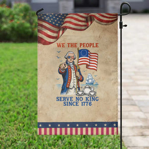 We The People Serve No Kings Garden Flag Funny George Washington Protest TS12 Vintage Rustic Tan Navy Print Your Wear