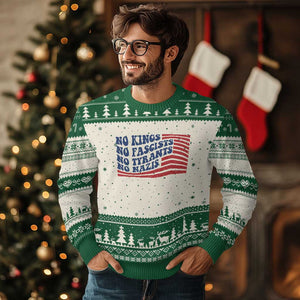 No Kings No Fascists Ugly Christmas Sweater American Flag Patriotic Protest TS12 Beige Green Print Your Wear