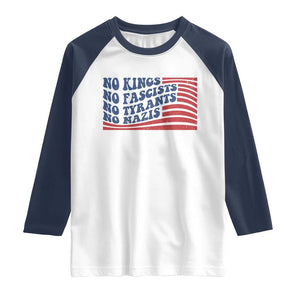 No Kings No Fascists Raglan Shirt American Flag Patriotic Protest TS12 White Navy Print Your Wear